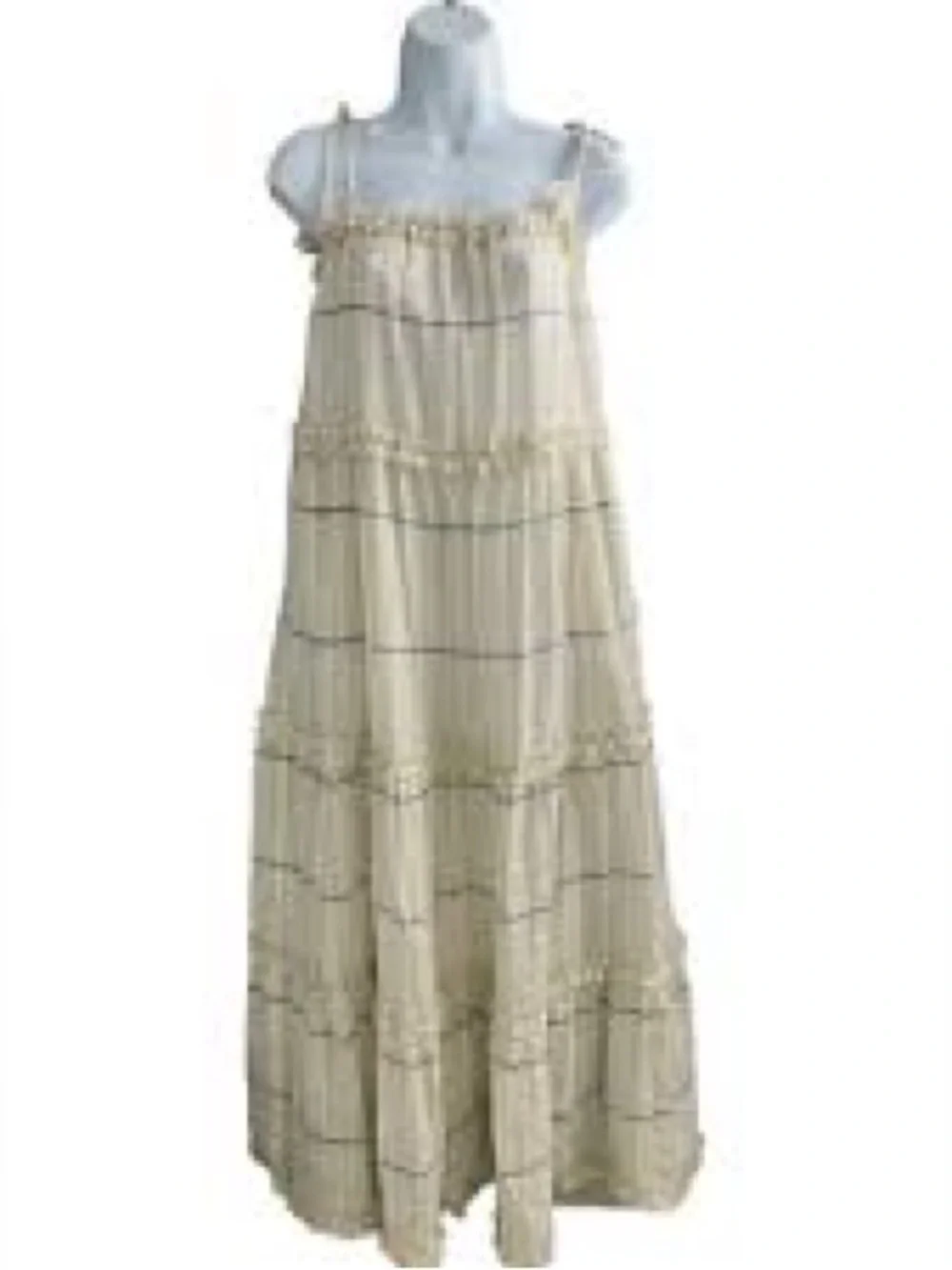 Tory Burch Cream Tiered Maxi Dress with Subtle Stripes